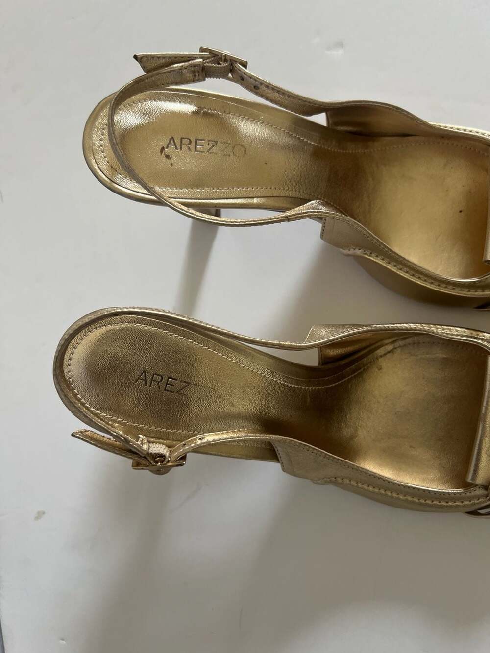 Arezzo Delilah Gold Metallic Leather Fringe Horsebit Slingback Pumps - Picture 2 of 6